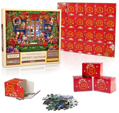 Zfseyuh 24 Boxen Puzzle Adventskalender 2024, Puzzles Countdown bis Weihnachten Weihnachts Jigsaw Puzzle für Basteln, Erwachsene, Kinder Weihnachtsgeschenke