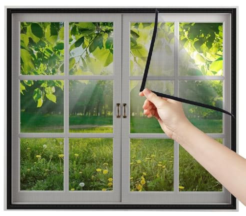 Küche Fliegengitter Fenster Groß 65x140cm Schwarz Insektenschutz mit Klettband selbstklebend, Moskitonetze für Fenster schützen die Familie vor Insekten