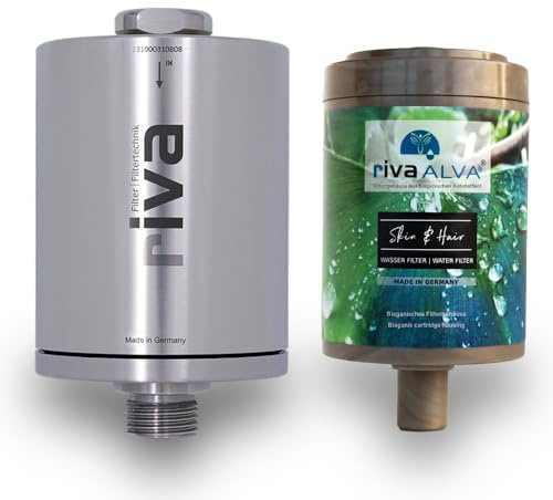 rivaALVA Skin & Hair Edelstahl Duschfilter - Wasserfilter für die Dusche, filtert Schwermetalle, Chlor - mit bioganischem Kartuschengehäuse