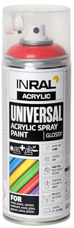 INRAL Pintura en aerosol – rojo tráfico brillante RAL3020 universal 400 ml Spray para metal, plástico, madera y piedra – Pintura resistente a la lluvia y a los rayos UV para interiores y exteriores