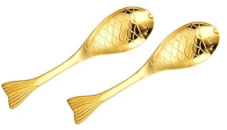 Vocdikficy 2 Pièces Cuillère à Poisson de Dessin Animé Couverts Mini Cuillères à Mélanger Cuillère à Café Mini Cuillères à Café Cuisine Facile à Utiliser Environ 13,3 cm