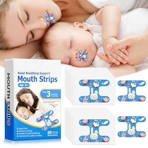 30pcs Cinta Bucal para Dormir, Mouth Tape TapóN de Ronquido Mejora la Calidad del Sueño, Promueve la Respiración Nasal Cómoda Parche Corrección boca para Niños y Adultos con Diseño Ergonómico (Fase 3)