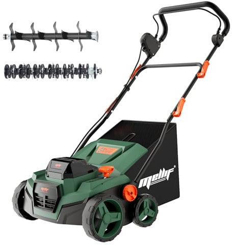 Mellif Akku-Vertikutierer-Lüfter für Makita Akku 18V, 38cm Arbeitsbreite, einstellbare Arbeitstiefe, 45L Fangsack, bürstenloser Motor, klappbar, 2-in-1 Rasenmäher & Lüfter, inkl. Zubehöre (Ohne Akku)