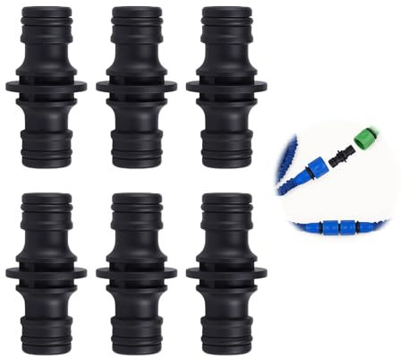 wilcractk Acoplamiento de Manguera 6 Unidades Conector Bidireccional Resistente Adaptador de Jardín Plástico Negro para Reparación y Extensión de Cuerda de Riego Exterior