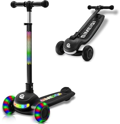 3-Wheels Kids Scooter with LED Light-up Wheels Handlebar & Deck 3 Wheel Folding Scooter for Toddlers Girls Boys Ages 3-12 Lean to Steer, Extra-Wide Wheels, Kick Scooter for Children