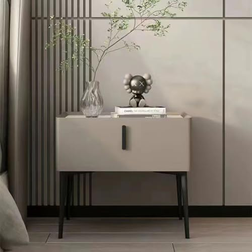 Minimalistiskt nattduksbord med 1 låda för sovrum kaki färg 50 cm/19,7 tum modernt sängbord för boxspring säng snygg förvaringslösning