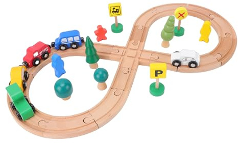 RASTKY Set Creativo di Binari del Treno in Legno Set Creativo per Bambini Gioco a Casa e a Scuola Legno di Faggio Plastica 18 Blocchi di Binari da Assemblare