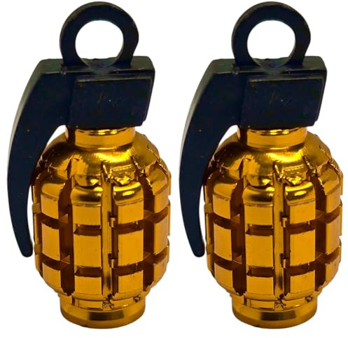 cyclingcolors 2x Cappucci delle valvole cappuccio tappi valvola forma di granata in alluminio Schrader per pneumatici bici moto auto auto quad monopattino, oro