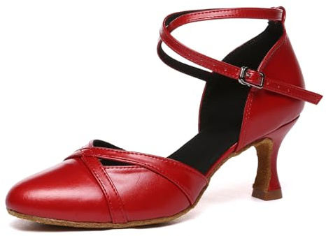 HIPPOSEUS Womens Closed Toe Red Ballroom Dance Shoes Heeled Salsa Tango Party Flamenco Dance Pumps,8 US