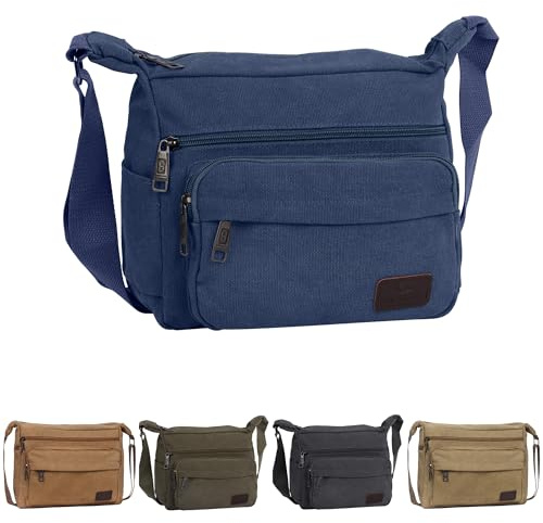 Sueving Canvas Messenger Bag, Blue Men Shoulder Bag with Multiple Pockets, Casual Canvas Crossbody Bags for Men Daily Use, Cycling, Dog Walking, Work