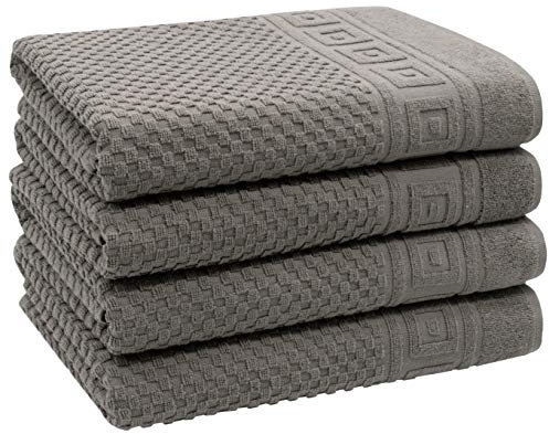 ZOLLNER 4er Set Duschtücher mit Waffelmuster, 100% Baumwolle, 70x140 cm, grau