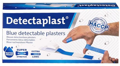 Detectaplast Pflaster wasserfest Premium, blaue Wundpflaster für den Umgang mit Lebensmitteln, detektierbare Pflaster für Erste Hilfe Sets in der Gastronomie, 180 x 20 mm, 100 Stück