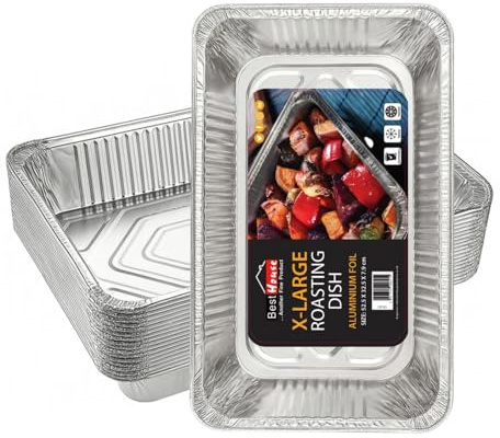 BH | 10 Pack XL Aluminium Foil Trays (52.5 × 32.5 × 7.9 cm) | Heavy-Duty Baking & Roasting Pans | Oven-Safe, Recyclable, Disposable Food Containers – Please Check Size Before Purchase