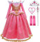Snyemio Costume Principessa Aurora Bambina Vestito Bella Addormentata Rosa Bimba con Accessori da Festa Natale Halloween Carnevale
