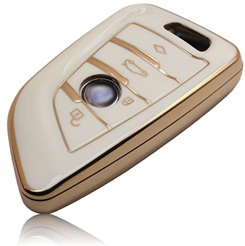 FOAMO Bilnyckelsfodral kompatibelt med BMW 3–4-knappar (endast Keyless-Go) – TPU skyddande fodral nyckelfodral i vitt
