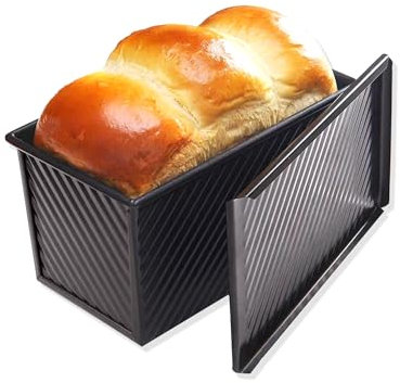 Gurlideo Loaf Pan with Lid Bread Toast Mold for Baking, 1lb Loaf Tins for Baking, Carbon Steel for Toast/Sandwich/Cake Mould - Black