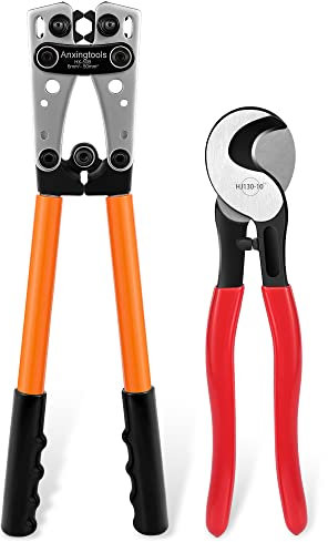 Outil de sertissage de câble de batterie pour bornes à anneau en cuivre de batterie 6/10/16/25/35/50 mm², cosses en cuivre, pince à sertir robuste pour cosses de fil (HX50B crimper+cutter)