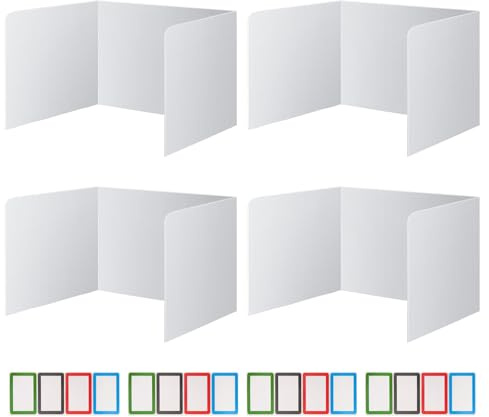 Honatrv Separador en Forma de U, 4 Unidades Separador de Escritorio, 42,5 x 35 x 33,5 cm, Protección Visual Plegable, con Pegatinas para Escuela, Oficina, Biblioteca