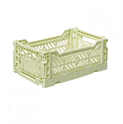AYKASA Cassetta pieghevole, stabile in plastica, impilabile, crema lime, mini (27 x 17 x 11 cm)