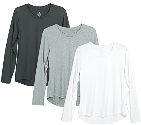 icyzone Camiseta deportiva de manga larga para mujer, paquete de 3 unidades, transpirable, camiseta funcional para gimnasio y fitness, XXL