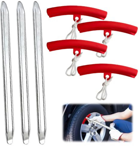 CLIUNT Reifenheber Reifen Montiereisen, 3 Stück 30CM Montierhebel Motorrad, Reifenmontierhebel, Montiereisen Werkzeug, mit 4 Rot Felgenschutz, für Auto Motorrad und Fahrrad