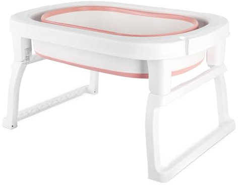 Bañera plegable para bebés, lavabo de ducha portátil, antideslizante, cómoda y segura, apta para el nacimiento hasta 3 años-Trae un taburete-72 x 51 x 42 cm rosa
