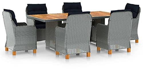 QZZCED Juego de muebles de jardín para balcón, muebles de jardín, muebles de terraza, 7 piezas, juego de comedor con cojines de poliratán, gris claro para jardines, terrazas, balcones