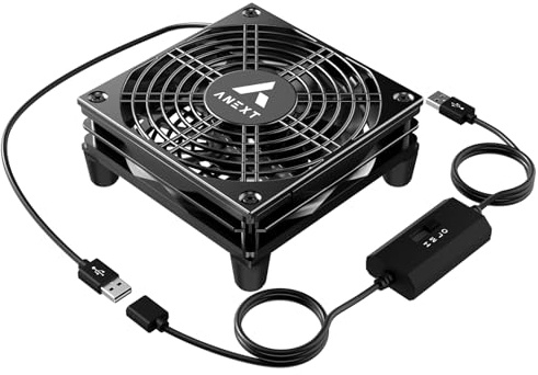 ANEXT USB Router Fan, Include 1000mm Extension Cable with 3-Speed Adjustable Controller, Cooling Case Fan for Receiver DVR Xbox TV Box Router 120mm x 25mm 5V USB Power