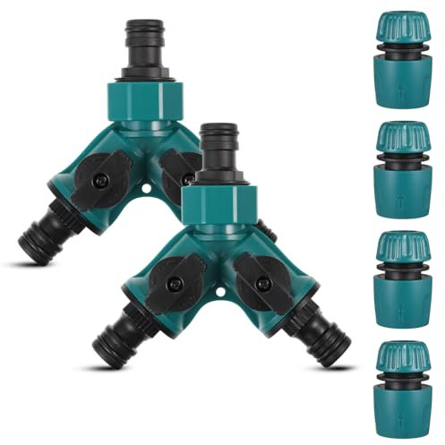Garden Tap Connector 2 Way Hose Pipe Y-Splitter with Individual On/Off Valves for Irrigation