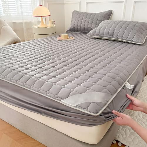 Bettspanntuch Boxspringbett 90x200cm Baumwolle, Spannbetttuch Grau Einfarbig Bettlaken Matratzenhöhe bis 30cm Hoch