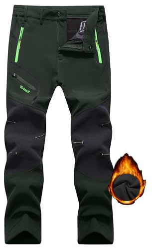 YAOHUOLE Pantalon Randonnée Homme Doublé Polaire Pantalon Hiver Chaud Imperméable Trekking Chasse Vert armée XL