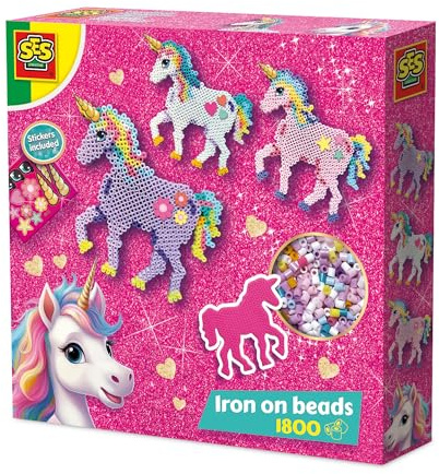 SES Creative 14728 Unicorn - Iron Beads - Creative Craft Kit for Kids Aged 5+, Create 3 Magical Unicorn Designs with 1800 Colorful Beads