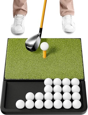 NABIYE Golf Abschlagmatte mit Ballablage – Trainingsmatte für Garten, Balkon & Driving Range, rutschfest mit Gummi-Tee für Driver, Eisen & Chippen