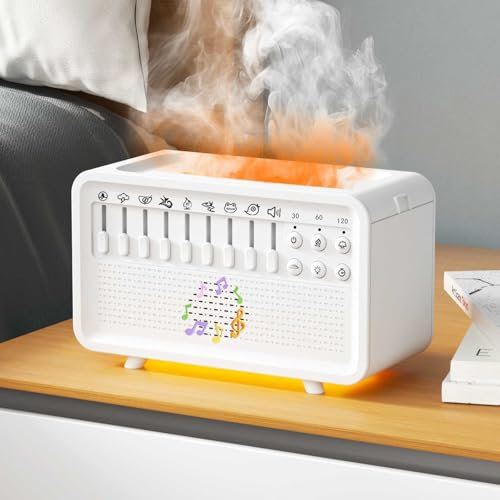 Difusor de Aroma de Aire con Máquina de Ruido, Humidificador con 8 Sonidos de Sonidos Naturaleza, Luz y Altavoz Bluetooth