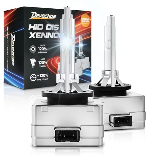 DeveChos D1S Xenon Bombilla: 12V 35W 6000K Luz Blanca Brillante HID Lámpara para 12V Faro de Coche - 2x Unidades