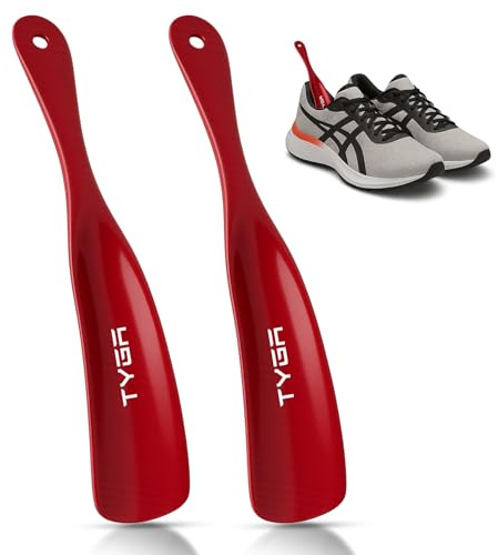 TYGA Shoe Horns, Snap-Proof Shoehorns, Flexible Strong Plastic (19cm) (2pk) (Red)