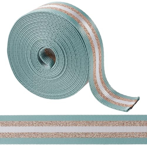 GORGECRAFT Correas de Cinta A Rayas de 38mm Resistentes de 5 yardas con Rayas Blancas Y Doradas Metálicas para Mochilas de Nailon Color Aguamarina Medio para Manualidades de Costura Bricolaje Repuesto