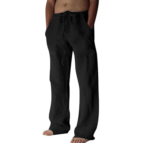 Litthing Mens Linen Trousers Casual Summer Cotton Pants with Drawstring