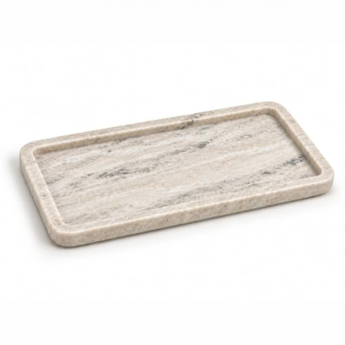 EHC Natural Marble Serving Tray for Bathroom, Vanity, Jewellery, Coffee Decorative Table Accessory, Multipurpose Organizer - Natural