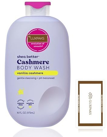 Body Care Set: E.O.S. Vanilla Cashmere Body Wash + LUXPAKS Wipe | E.O.S. Body Wash, Vanilla Cashmere, Shea Butter, Glycerin, pH Balanced, Sensitive Skin