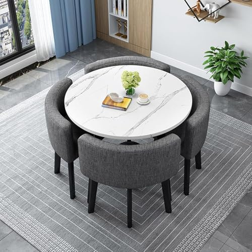Elegant runt fyrkantigt matbord med 4 multifunktionella trästolar – perfekt för användning i kök, vardagsrum, reception, konferens och matsal