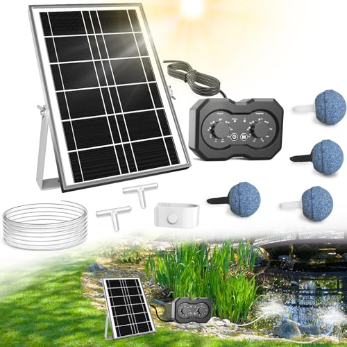 Bomba de aire solar de oxígeno para estanque, botón de rotación simple mejorado, aireador solar para estanque, 2 modos de trabajo, aireador solar para estanques exteriores con función de temporización