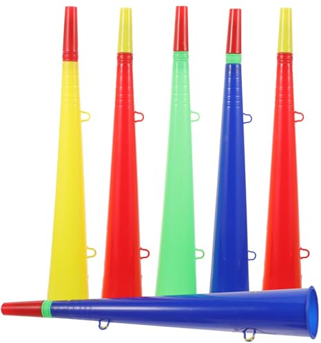Toyvian Juego de 6 cuernos de plástico – 14,2 pulgadas – Claxon deportivo Vuvuzela para eventos de fútbol, conciertos, días de juego y fiestas (color aleatorio)