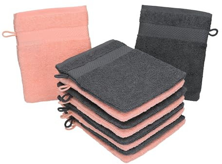 Betz Waschhandschuhe Palermo 10 Stück 16x21 cm – 100% Baumwolle 360g/m² – Weiche Frottee Waschlappen – Pflegeleicht & saugstark – Farbe Anthrazit/Apricot