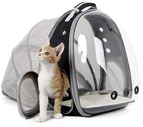Expandable Cat Carrier Backpacks, Space Capsule Bubble Pet Carrier Backpack for Small Dog, Cat Carrying Backpack with Transprent Hard Window (Black, Expandable)
