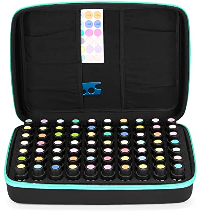 FTINATE 70 Trous Boîte Huile Essentielle Aromathérapie Sac de Rangement Trousses de Toilette Voyage Sac à cosmétiques avec insertions,Bleu