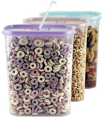 My-goodbuy24 Recipientes para cereales – Juego de 3 – Recipientes para alimentos – Recipientes herméticos – Tarros para esparcir – 2 tapas abatibles – apilables – Apto para lavavajillas (3