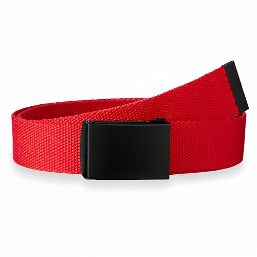 WedDecor Military Style Webbed Canvas Strap Adjustable Army Webbing Belt Automatic Clasp Buckle Metal Outdoor Utility Waist Band Wear, 125cm long, 38mm Wide, Red