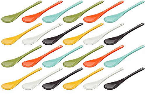 WELLGRO Cucchiaio per uova in porcellana – Cucchiaio in porcellana colorato, cucchiaino da tè, cucchiaio da dessert, portauova, posate, diverse quantità a scelta, numero di pezzi: 24 pezzi