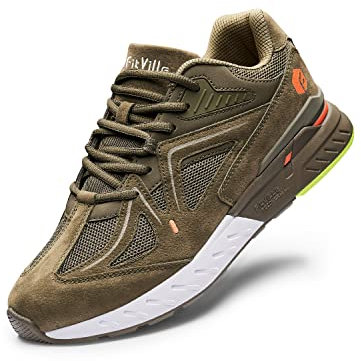 FitVille Laufschuhe Herren Extra Weite Turnschuhe Sportschuhe Breit Fitnessschuhe Bequeme Sneakers Schuhe für Plantarfasziitis Fußschmerzen Grün 44 EU X-Weit